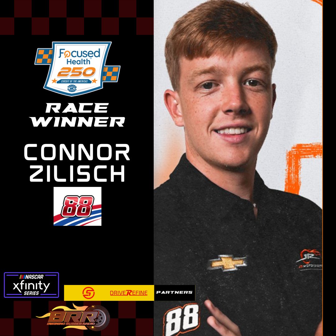 BRRadio_'s tweet photo. ZILISCH SCORES ONE AT COTA!!

Connor Zilisch locks his JRM #88 into the Playoffs with a win at Circuit of the Americas!

Stay up to date with Burning Rubber Radio!

#NASCAR | #BRRadio | #News https://t.co/R1TRK7WNMO