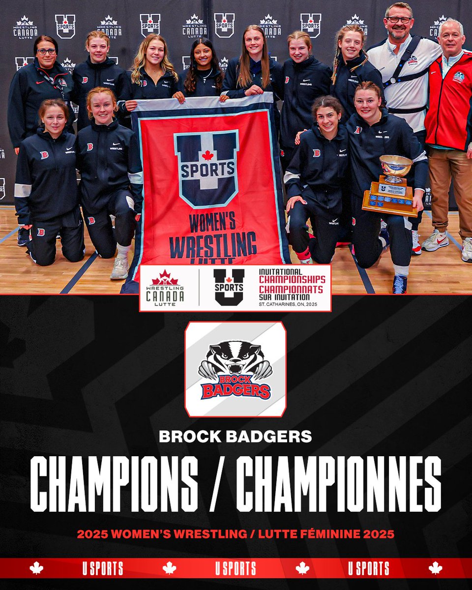 USPORTSca's tweet photo. 🤼‍♀️ The @brockbadgers are your 2025 Wrestling Canada U SPORTS Women’s Invitational Champions! 🏆

🤼‍♀️ Les @brockbadgers sont vos champions de la lutte féminine !🏆 https://t.co/ARBZM7eZu2