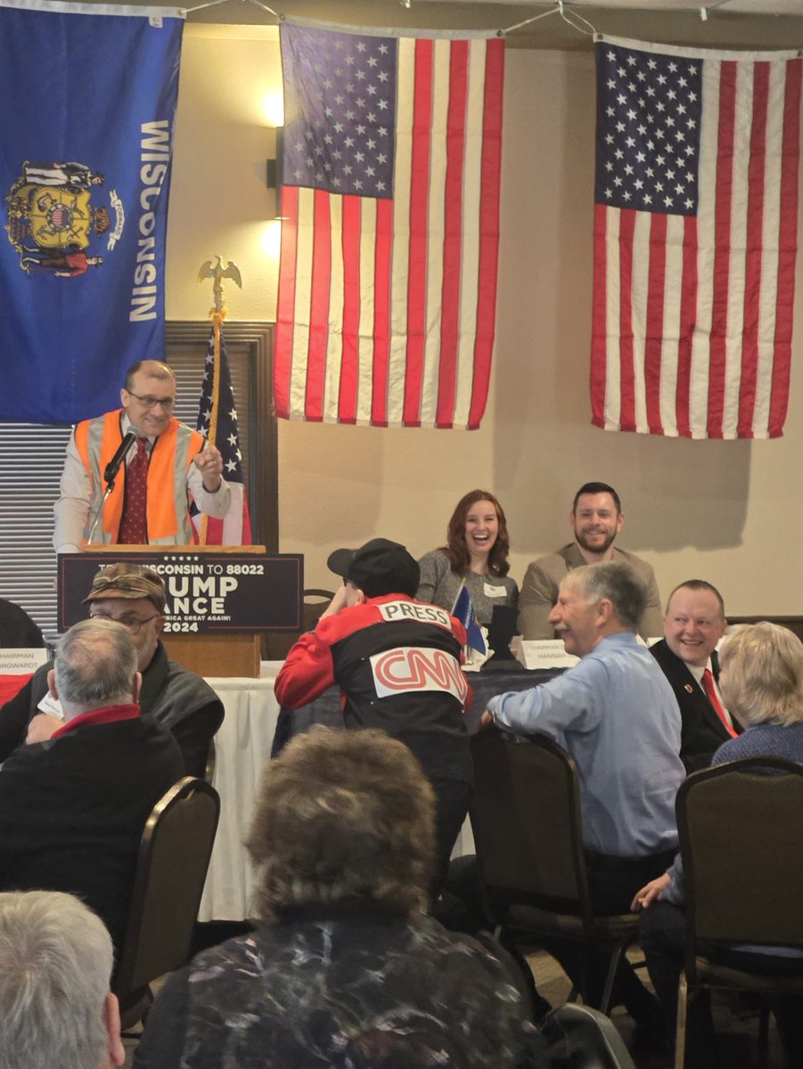 patricktestin's tweet image. You know things are heating up when you go to the Wood Co GOP LDD and they have a record turnout. Even CNN (granted the “reporter” was the son of the county chair 😂) couldn’t resist showing up to see first hand how we are turning out the vote @TeamSchimel and @KinserforWI