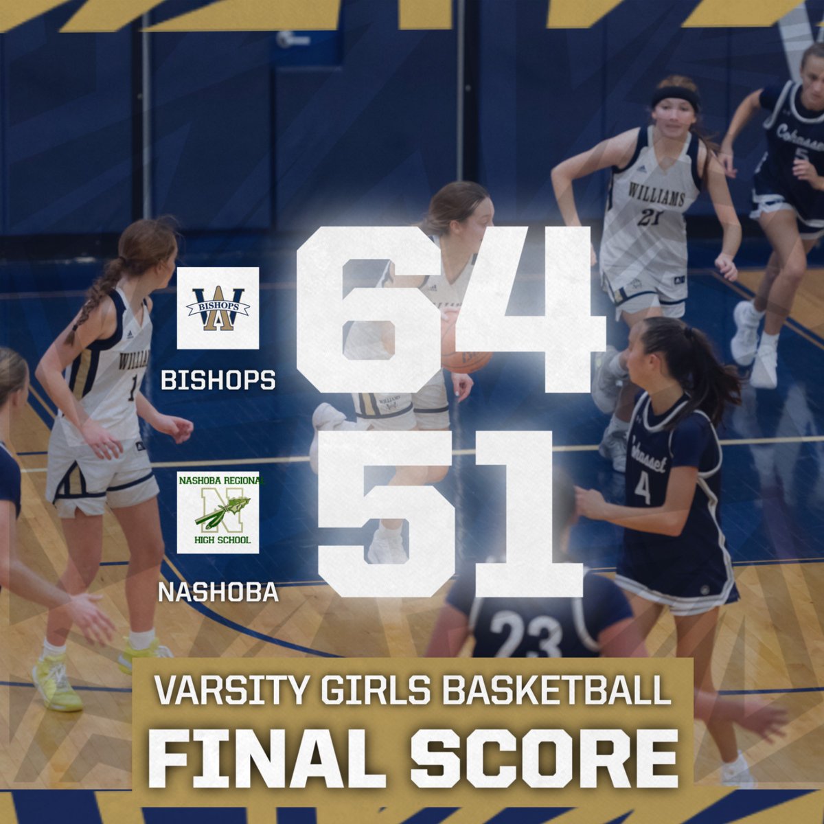 GIRLS BASKETBALL: The #21 Bishops upset #12 Nashoba Regional to move onto the D2 Round of 16! They take on #5 North Quincy Wed 3/5 at 6:30pm! #rollbills @archies_girls_basketball
