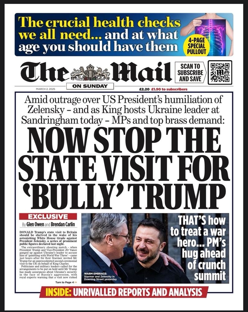 Trump &amp; the Trumpian right have even lost the Daily Mail/Mail on Sunday in the UK. Take note Farage &amp; other right-wingers acting as apologists for Trump &amp; Putin.