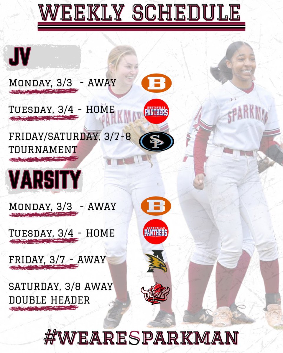 LadySenatorsSHS's tweet image. We have a FULL WEEK of Sparkman Softball ahead of us!! Make sure to mark your calendars!!
#WeAreSparkman
