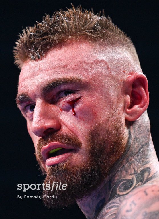 Lewis Crocker during his bout against Paddy Donovan tonight. Have been luckily enough to be ringside for some memorable nights in the Odyssey Arena, that ending was up there with them 🤯