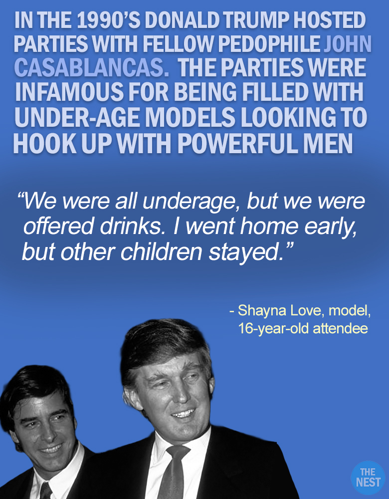 RapinDonaldHQ's tweet image. Donald Trump hosted parties in the 90's that were filled with underage girls.
Here are statements from women who attended the parties Trump co-hosted with legendary pedophile John Casablancas when they were minors.
There is also a statement from a recruiter for Trump's Plaza…