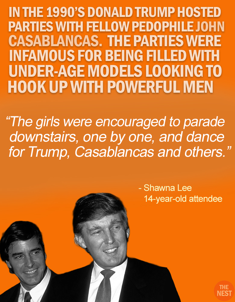 RapinDonaldHQ's tweet image. Donald Trump hosted parties in the 90's that were filled with underage girls.
Here are statements from women who attended the parties Trump co-hosted with legendary pedophile John Casablancas when they were minors.
There is also a statement from a recruiter for Trump's Plaza…