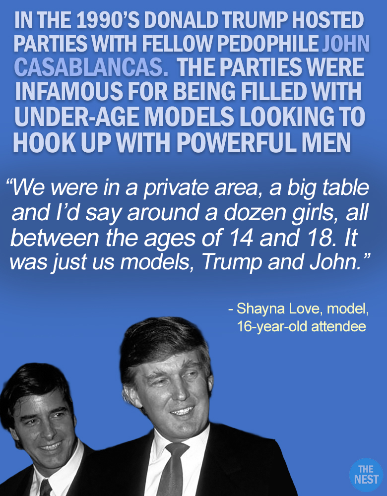 RapinDonaldHQ's tweet image. Donald Trump hosted parties in the 90's that were filled with underage girls.
Here are statements from women who attended the parties Trump co-hosted with legendary pedophile John Casablancas when they were minors.
There is also a statement from a recruiter for Trump's Plaza…
