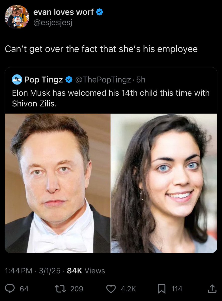 esjesjesj's tweet image. Mr Meritocracy made the woman he’s fucking the head of Neuralink