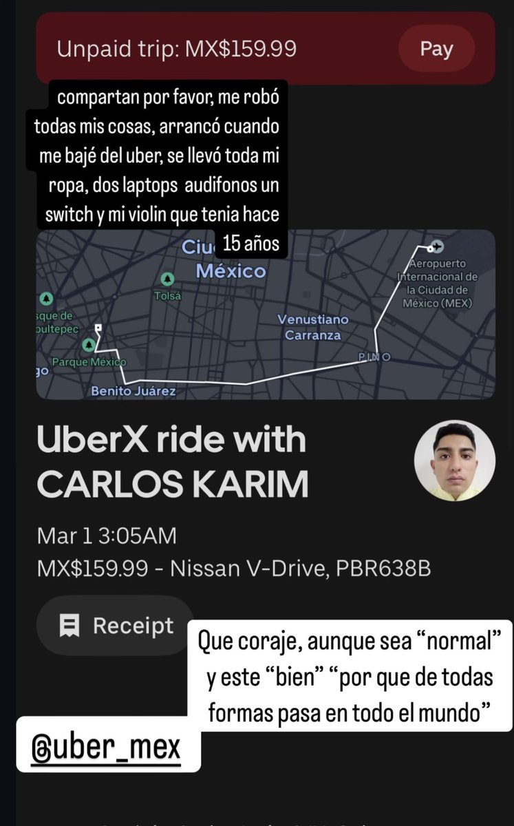 Crixtar1's tweet photo. @Uber_MEX Cada vez más formas de robar o dañar a sus clientes pero pocas medidas de prevención o Atención Urgente al
Cliente 🚨 Ya no hay formas seguras de viajar :( @mexico_alminuto @RuidoEnLaRed #uber @Uber @Uber_Support @TVAztecaCDMX_ @GobCDMX #CDMX https://t.co/SuilgYXblG