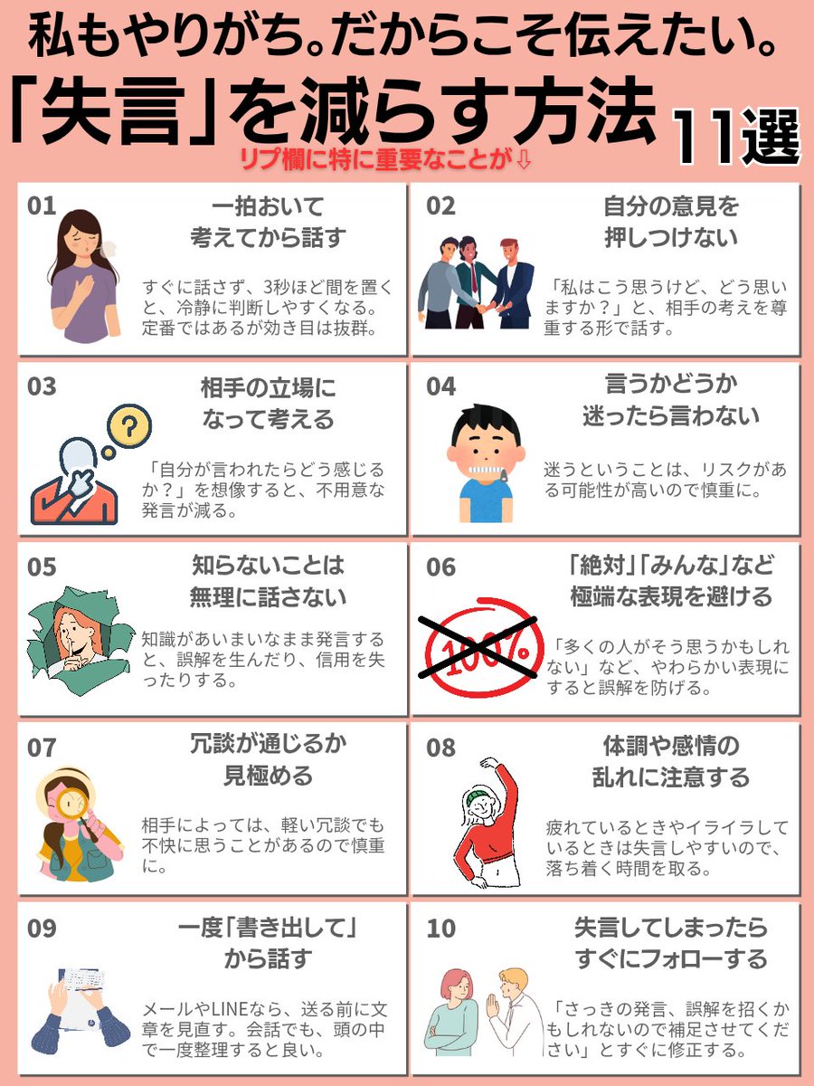 shingo_koujinou's tweet photo. 私もやりがち。だからこそ伝えたい。
「失言」を減らす方法は…。
11個目は⏬️ https://t.co/K23wJTp2v9
