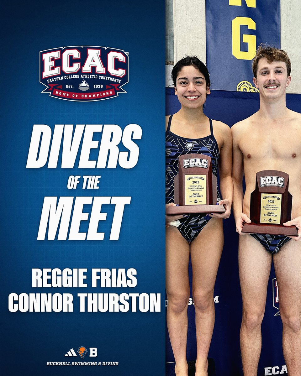 Big congrats to Reggie Frias and Connor Thurston, who were named ECAC Divers of the Meet today! Connor went 🥇🥈 and Reggie 🥇🥉 this weekend. #rayBucknell