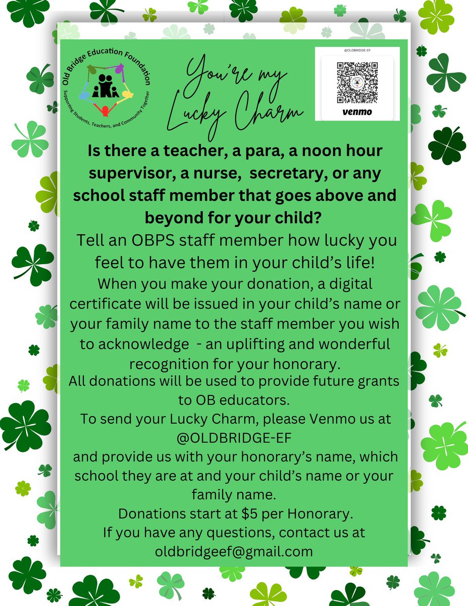 OBEducationFoundation (@obefoundation) on Twitter photo Lucky Charms will begin to be sent out to the recipients on March 3🍀Below is a sample of what will be sent to the recipients who are receiving Lucky Charms🍀You can still purchase a lucky charm for any OBPS staff member🍀@OBSupCittadino <a href="/OldBridgeTPS/">The Bridge</a> Lucky Charms will begin to be sent out to the recipients on March 3🍀Below is a sample of what will be sent to the recipients who are receiving Lucky Charms🍀You can still purchase a lucky charm for any OBPS staff member🍀@OBSupCittadino <a href="/OldBridgeTPS/">The Bridge</a>