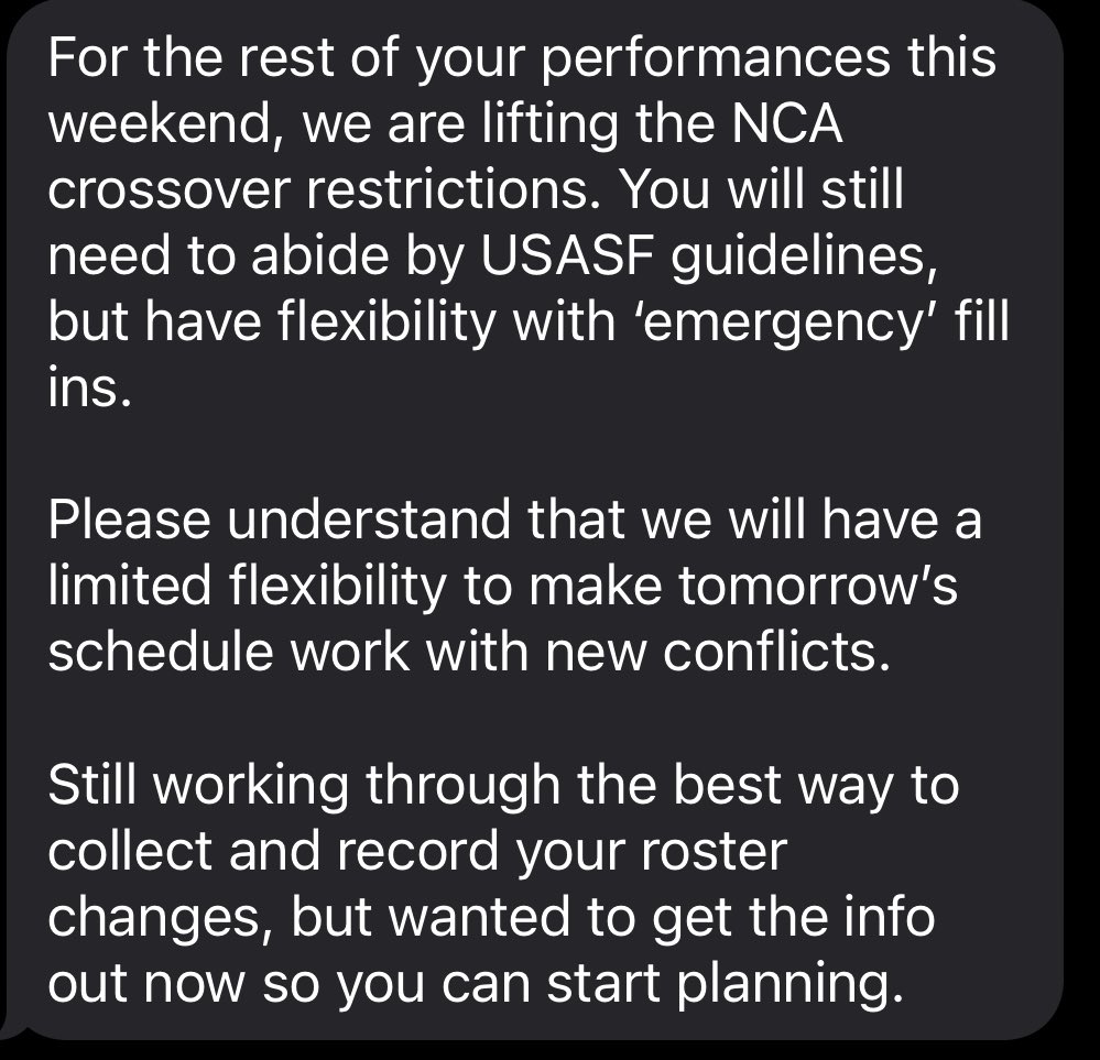 Event Update #NCAnationals
5:40pm CT / March 1, 2025 

Saturday / Sunday Teams
Change Scoring to a Floating 0/100 

(Your best score or only score will count for your final score of the event). 

The event is also relaxing crossover between levels.