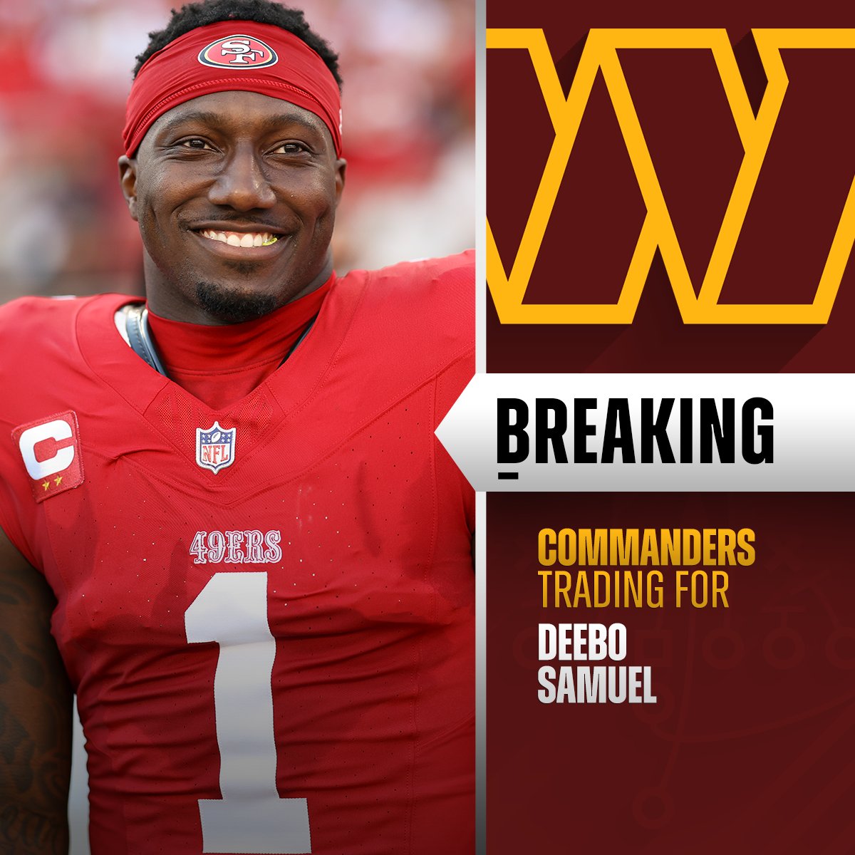 NFL (@nfl) on Twitter photo 49ers trading WR Deebo Samuel to the Commanders for a 5th-round pick. (via <a href="/RapSheet/">Ian Rapoport</a>) 49ers trading WR Deebo Samuel to the Commanders for a 5th-round pick. (via <a href="/RapSheet/">Ian Rapoport</a>)