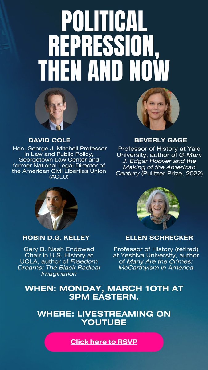RSVP for our upcoming teach-in on "Political Repression: Then and Now" Broadcast live on March 10th at 3pm Eastern 
historiansforpeace.org/political-repr…