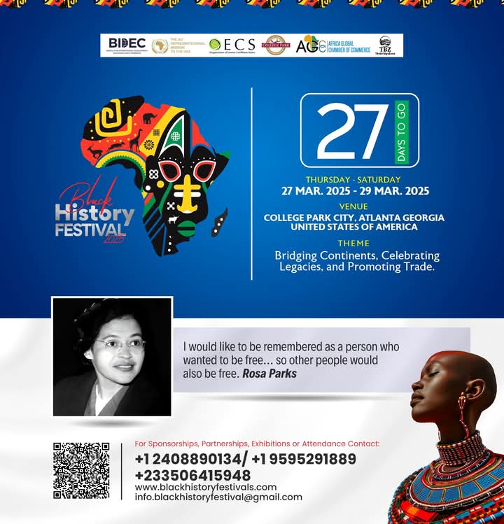 ARE YOU READY FOR THE BLACK HISTORY FESTIVAL?  WE JUST 27 DAYS AWAY FROM THE EPOCHMAKING EVENT!

To participate as a delegate, exhibitor or for the Gala Night, use the link to register today: shorturl.at/JDyVD

Do not miss out of this extraordinary event.