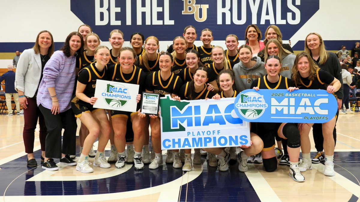 No. 6 <a href="/gustiewbb/">Gustavus Women's Basketball</a> became just the third team to win four consecutive MIAC Playoff Championships, returning to the NCAA tourney following a 66-53 win over No. 24 Bethel! 

The <a href="/NCAADIII/">NCAA Division III</a> selection show is set for Mon., March 3.

Recap: gogusties.com/news/2025/3/1/…

#GoGusties | #d3hoops
