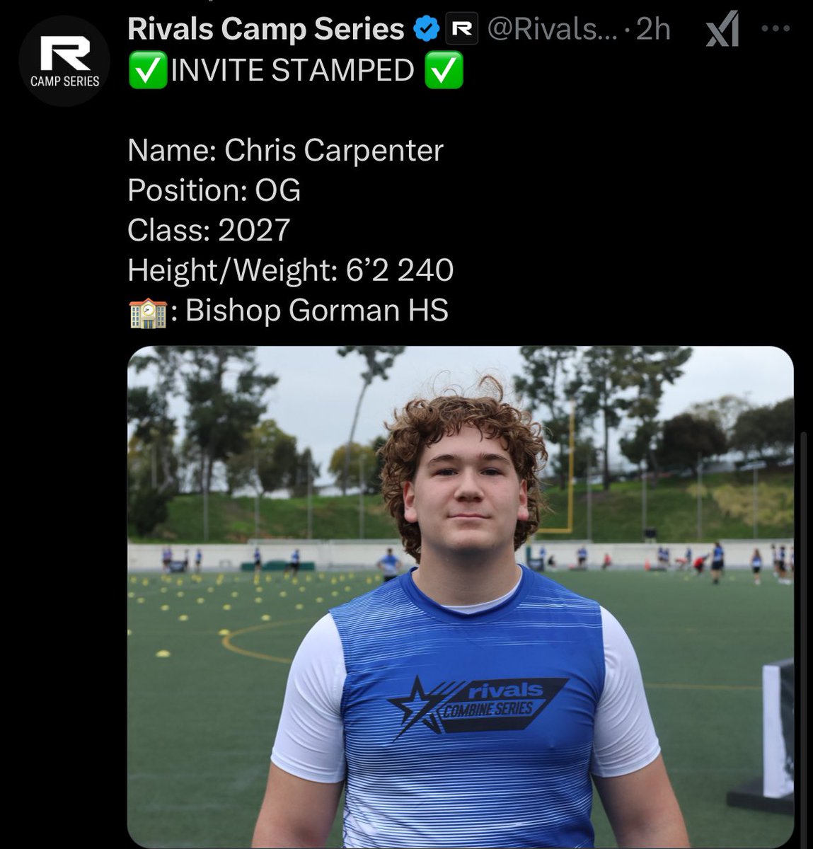 Chris Carpenter (@chriscarpentr) on Twitter photo Thank you <a href="/adamgorney/">Adam Gorney</a> for the invite!
<a href="/JuryCoach/">Kea Toledo</a> <a href="/PrepRedzoneNV/">Prep Redzone Nevada</a> <a href="/BishopGormanFB/">Gaels Football</a> <a href="/RivalsCamp/">Rivals Camp Series</a> Thank you <a href="/adamgorney/">Adam Gorney</a> for the invite!
<a href="/JuryCoach/">Kea Toledo</a> <a href="/PrepRedzoneNV/">Prep Redzone Nevada</a> <a href="/BishopGormanFB/">Gaels Football</a> <a href="/RivalsCamp/">Rivals Camp Series</a>