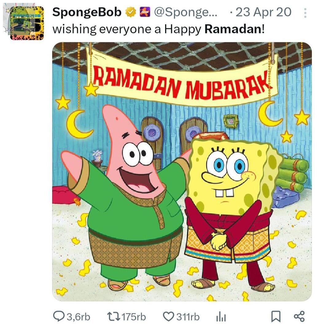 tanyarlfes's tweet image. 💚 spongebob islam aku liat di twitter nya