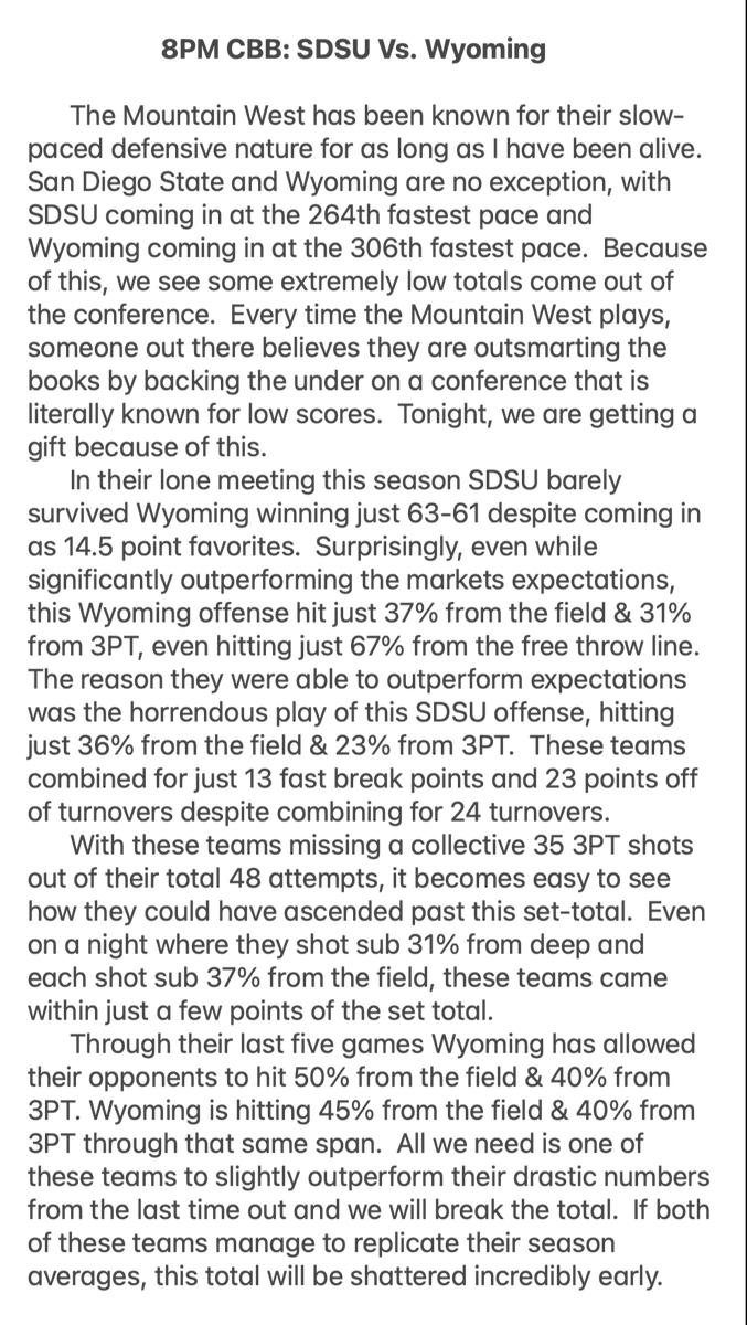 SRCGROUP2K's tweet photo. Tonight's Late CBB Free
🏀SDSU Wyoming Over 129.5 -130
🏀SDSU TTO 68.5 -120
🏀Wyoming TTO 61.5 -115
🏀SDSU Wyoming 1H Over 61.5 -110

Bring the Energy &amp; Let's Cash!

#Betsmarter #CBB #GamblingX https://t.co/GEWIKU47O0