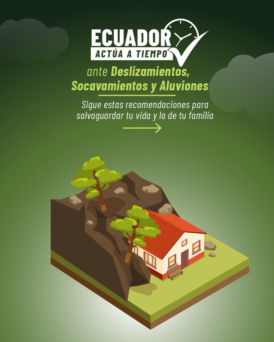 Riesgos_Ec's tweet photo. ¡Los deslizamientos no avisan!🏔️ 

Ante la temporada lluviosa, el riesgo de deslizamientos aumenta. Hay que tomar precauciones para evitar emergencias, infórmate, planifica y protege tu hogar y tu comunidad. 🏠⚠️

#EcuadorActúaATiempo #UnidosPorLaPrevención #ElNuevoEcuador https://t.co/I4G5IZGr1E