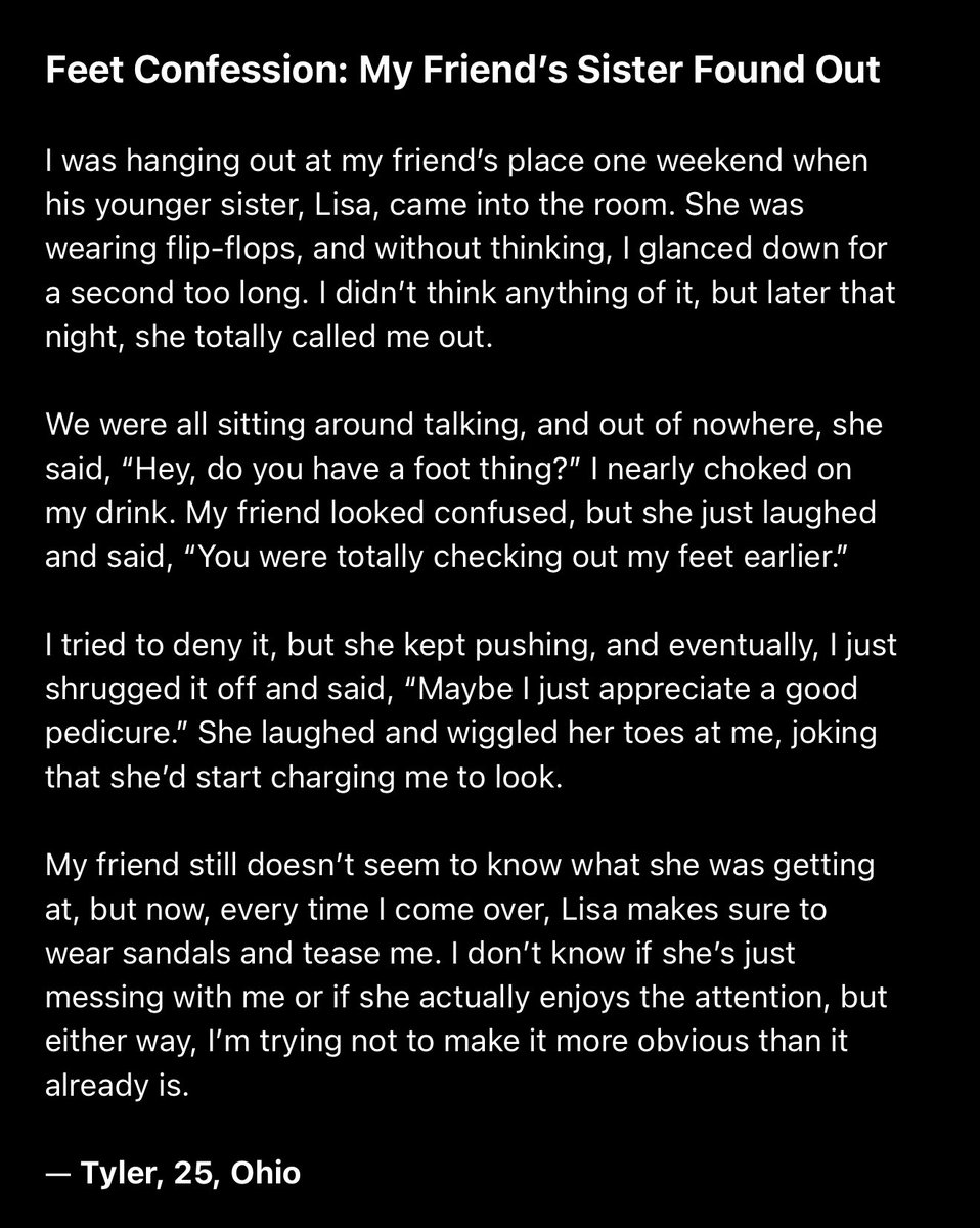 F33tConfessions's tweet photo. Feet Confession: My Friend’s Sister Found Out

https://t.co/6X5LDC9GVY  

#footfetish #onlyfans #fansly #feetconfession #feetworship #OnlyFansBabe #OnlyFansModel #FeetLovers #CurvyAndConfident #WomenEmpowerment #BodyPositive #FootFetishNation #CurvyQueen https://t.co/yGmjcy69xf