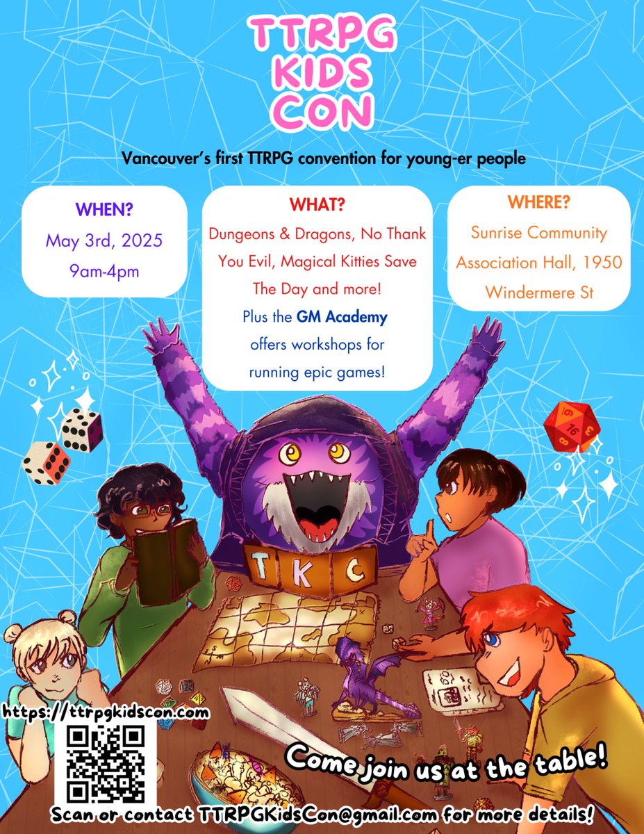 Hey, I'm helping to organize a thing!
It's a #ttrpg Role Playing Games Mini-Con for kids!
It's going to be fun and you (and/or your kids) should come!

ttrpgkidscon.com
