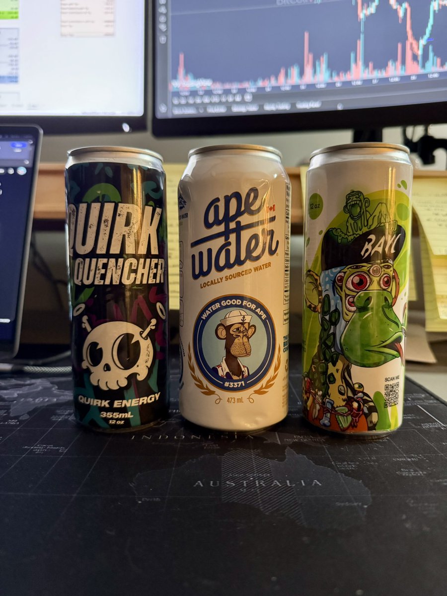 Never in my life have I thought I’d be sourcing water from another country but when it’s <a href="/ApeBeverages/">Ape Water</a> you do what you gotta do 🤩

Veryyyyy fresh tasting and the perfect size! 

Big thank you for throwing in the Serum Energy Drink (MAYC IP) and the Quirk Quencher (<a href="/quirkiesnft/">Quirkies</a>