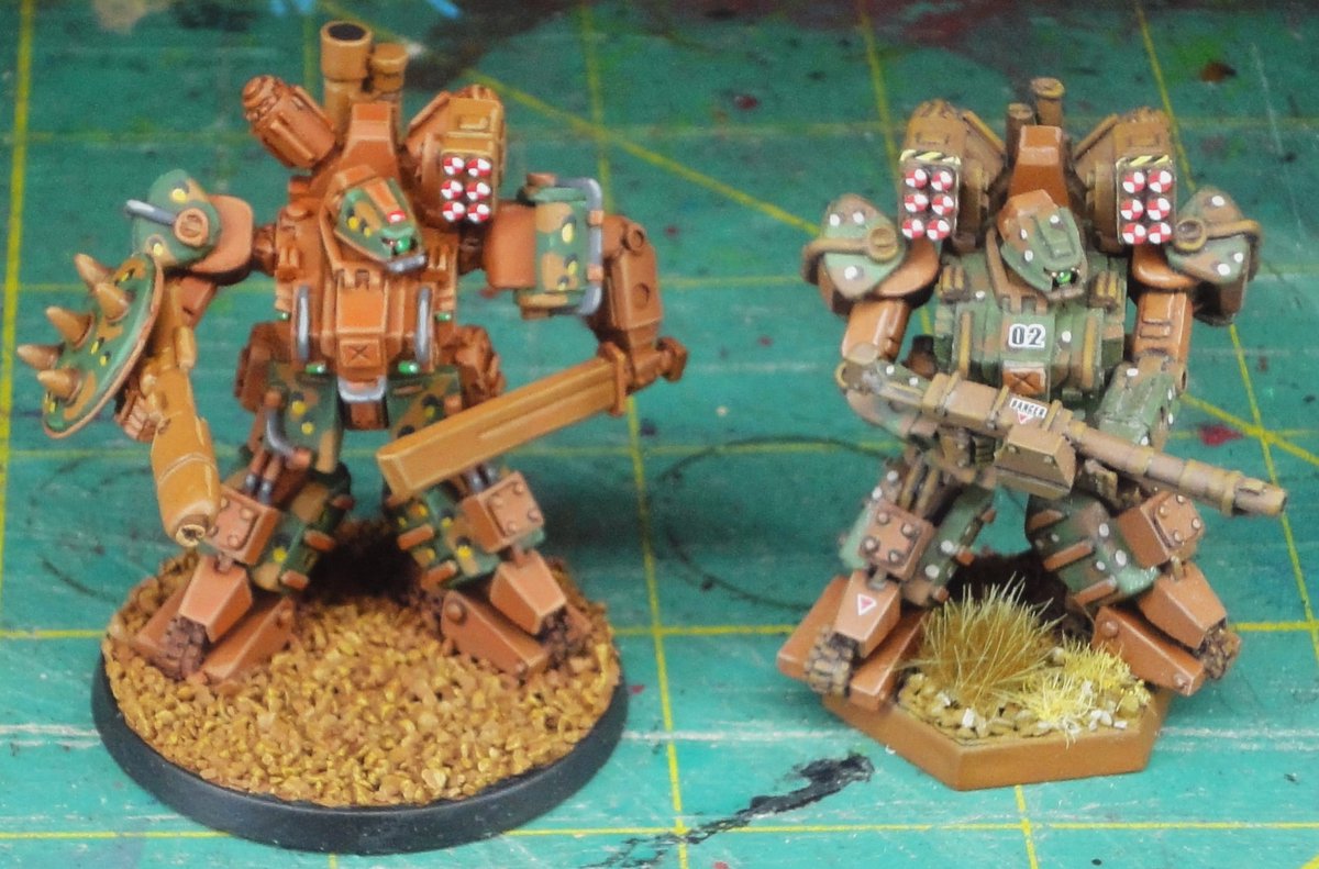 cptkrank's tweet image. After the Tale of Buying Too Many Brown Paints, I'm pretty happy with the Cote d'Arms Rat Brown as a base for an updated PRDF paint scheme. I still have to varnish and add decals (and maybe dust off some old minis a bit). Army Painter Rust Tone made a nice pin wash too #HeavyGear