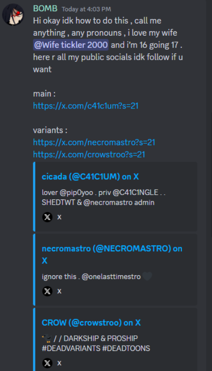 gunodger's tweet image. necromastro is a proshipper and a darkshipper. They own the crowstroo account which is a deadvariant and are in the dead variant discord server. The two accounts have the same artstyle, comparaison showed here. more in replies