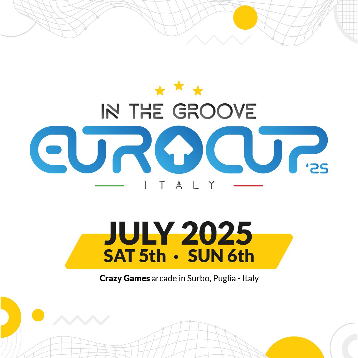 ITG Eurocup 2025
July 5-6, 2025
Crazy Games – Surbo, Italy
ddrcommunity.com/event/itg-euro…