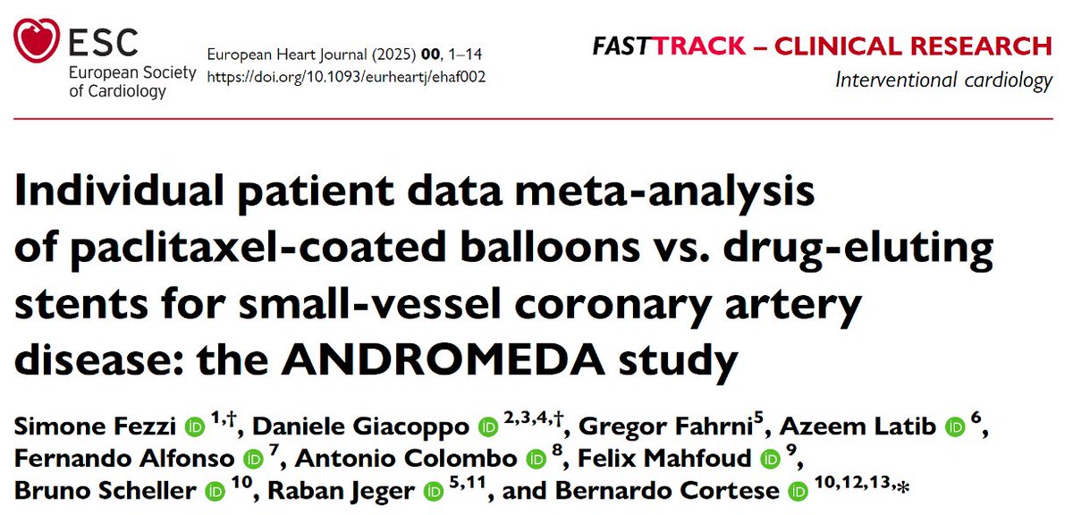 Should #DCB become the default Revascularization therapy for vessels &lt;2.75-3mm?
Read our recent patient-level #ANDROMEDA meta-analysis, where paclitaxel beats DES