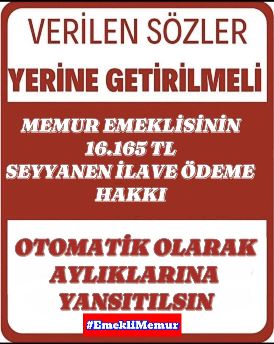Memur Emeklisinin Seyyanen ilave ödeme artışı hakkı 7456 sayılı torba yasa ile iç edildi, torba yasaya girecekse listenin başına Memur Emeklisinin Seyyanen ilave ödeme artış hakkı listenin ilk sırasında girmeli
Aylık 16.145 TL kaybı olan memur emeklleri 20 aydan beri hukuksuzluğa