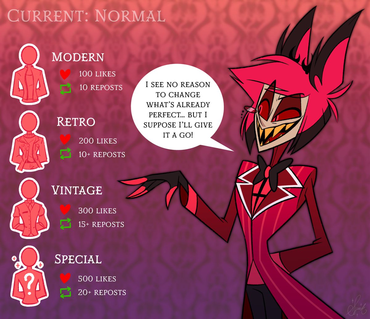 sparkinthestars's tweet photo. Let’s give it a go… men’s fashion throughout the times edition 😏

#Alastor #HazbinHotel #HazbinHotelAlastor https://t.co/T3RbhJeM8K