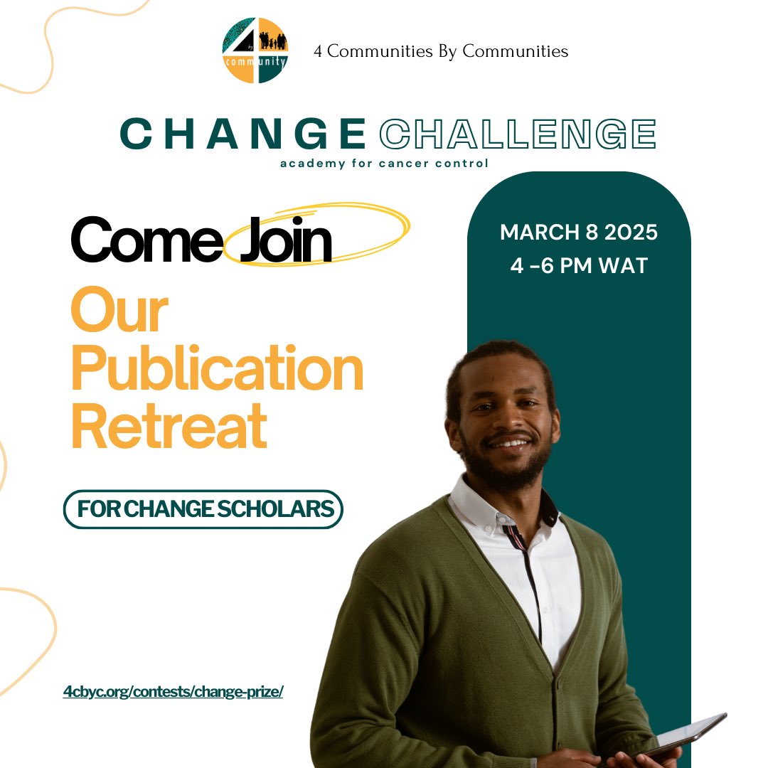 4cbycorg's tweet photo. We are happy to invite our Change Challenge Scholars to a Publication Retreat πππ
Visit our website via the link in bio to learn more
#4cbyc #4communities #changechallenge https://t.co/KibymOZs6i
