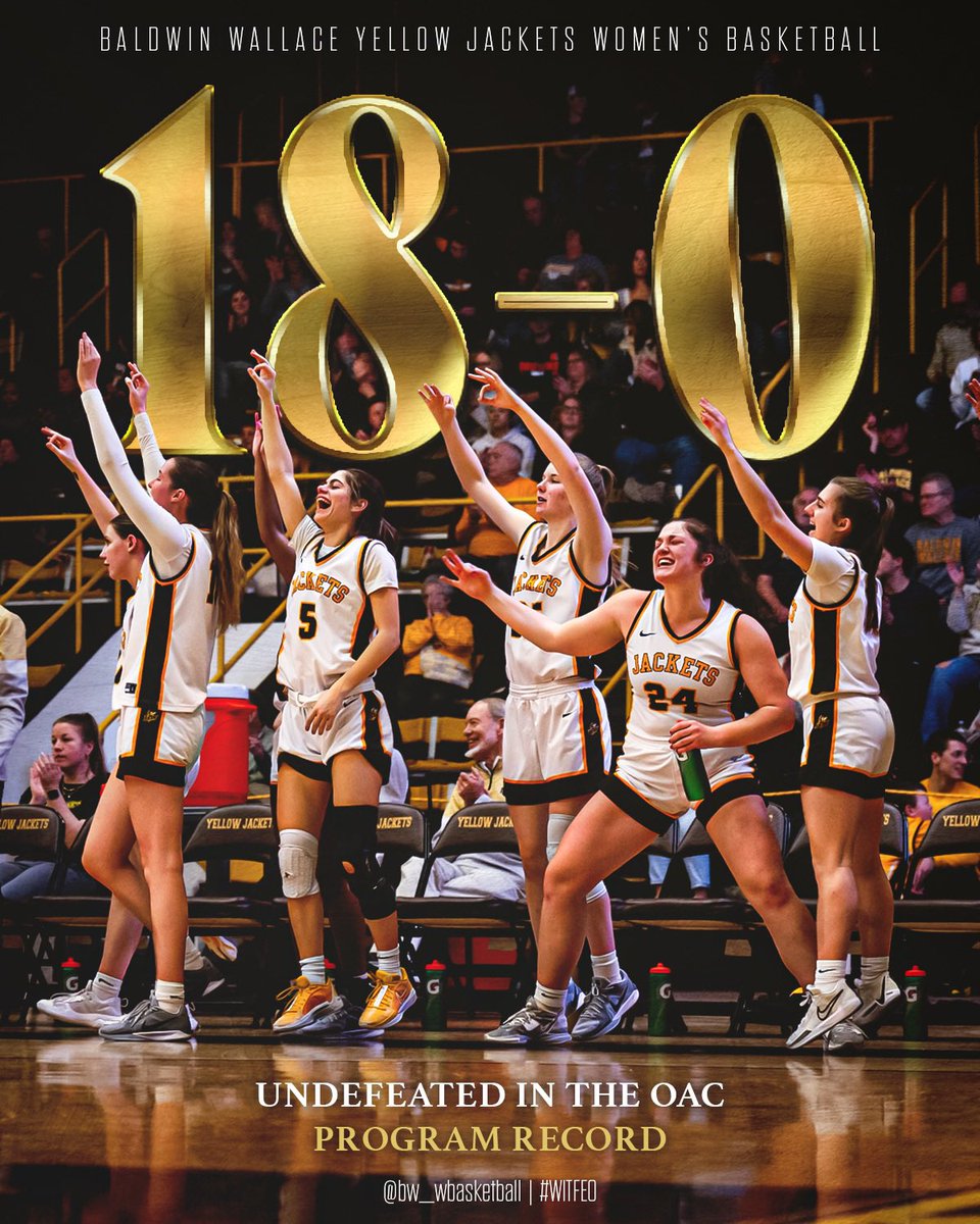 𝟏𝟖-𝟎.

For the first time in 𝙥𝙧𝙤𝙜𝙧𝙖𝙢 𝙝𝙞𝙨𝙩𝙤𝙧𝙮, the Yellow Jackets go undefeated with a record of 18-0 during regular season conference play! 

#WITFEO #D3hoops