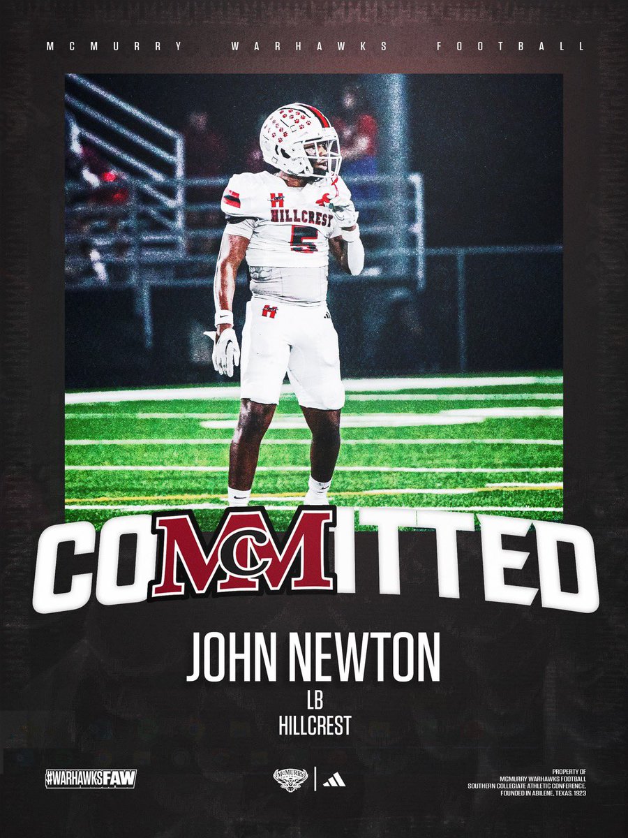 John Newton (@johnnewton007) on Twitter photo Very excited to announce that i’m committing to McMurry University. Time to work. <a href="/CoachMNewby/">Matthew Newby</a> <a href="/CoachNealMcM/">JORDAN NEAL</a> <a href="/Coach_Dise/">A.D. Madise</a> <a href="/Hillcrest_FB/">Hillcrest Panther Football</a> Very excited to announce that i’m committing to McMurry University. Time to work. <a href="/CoachMNewby/">Matthew Newby</a> <a href="/CoachNealMcM/">JORDAN NEAL</a> <a href="/Coach_Dise/">A.D. Madise</a> <a href="/Hillcrest_FB/">Hillcrest Panther Football</a>