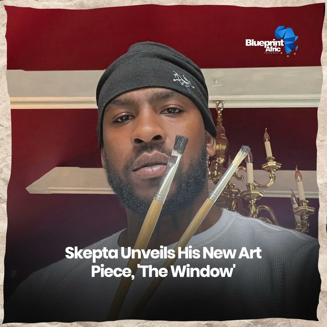 blueprintafric's tweet image. Skepta @skepta showcases his latest artwork, 'The Window'—a striking addition to his creative portfolio.

 What do you think of his latest piece? 🎨🖼️ 

#Skepta #TheWindow #Art #BlueprintAfric