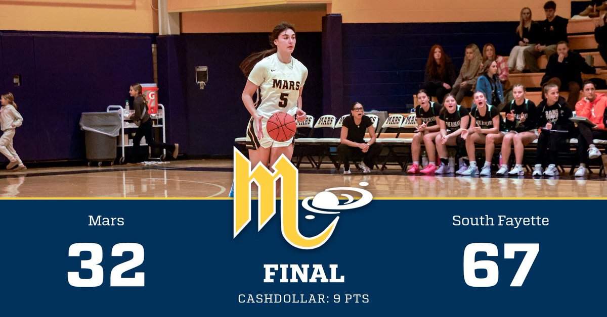 Mars drops a tough one in the WPIAL Semi Finals 67-32. Alexis Cashdollar led the way offensively. We will be back in action next week at Thomas Jefferson at a date and time TBD. 

Top Performers:
<a href="/Cashdollar5_/">Alexis Cashdollar</a> 9pts

#FAMILY 🪐