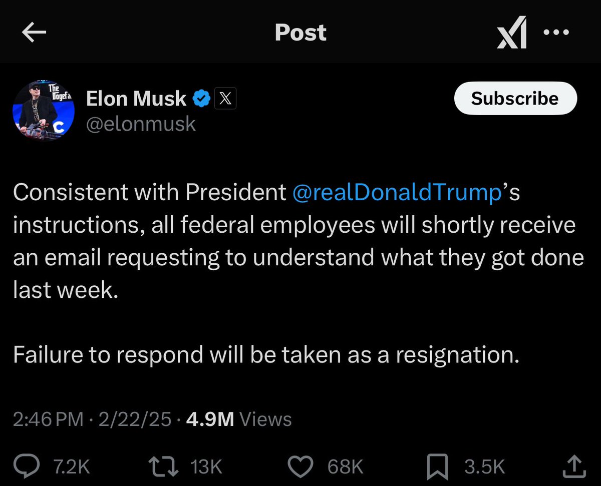 amitisinvesting's tweet photo. Looks like Elon is officially deploying the X clean up playbook towards the government…

Elon fired 80% of X employees within months of him taking over.

2.7M people work for the Federal Government which amounts to $400B in wages.

It seems rather likely that unemployment is going to show a move higher if Elon is serious about this, and if it does, the 8M “jobs” available via JOLTS will come into question as new job openings may attempt to be filled.

If those jobs aren’t real, we may just see higher unemployment…which means the Fed may end up cutting rates sooner.