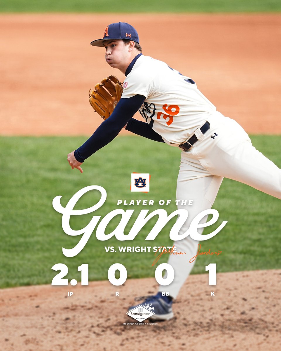 AuburnBaseball's tweet image. 𝗣𝗹𝗮𝘆𝗲𝗿 𝗼𝗳 𝘁𝗵𝗲 𝗚𝗮𝗺𝗲: @jackson8sanders 

21 pitches ➡️ 20 strikes

#WarEagle