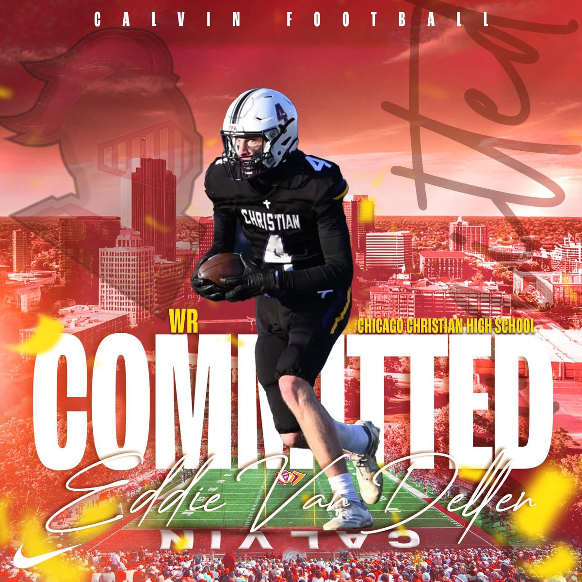 We’re proud to congratulate and announce that Ed Van Dellen will be continuing his academic and football career at Calvin University. Always a Knight! #SuperEd