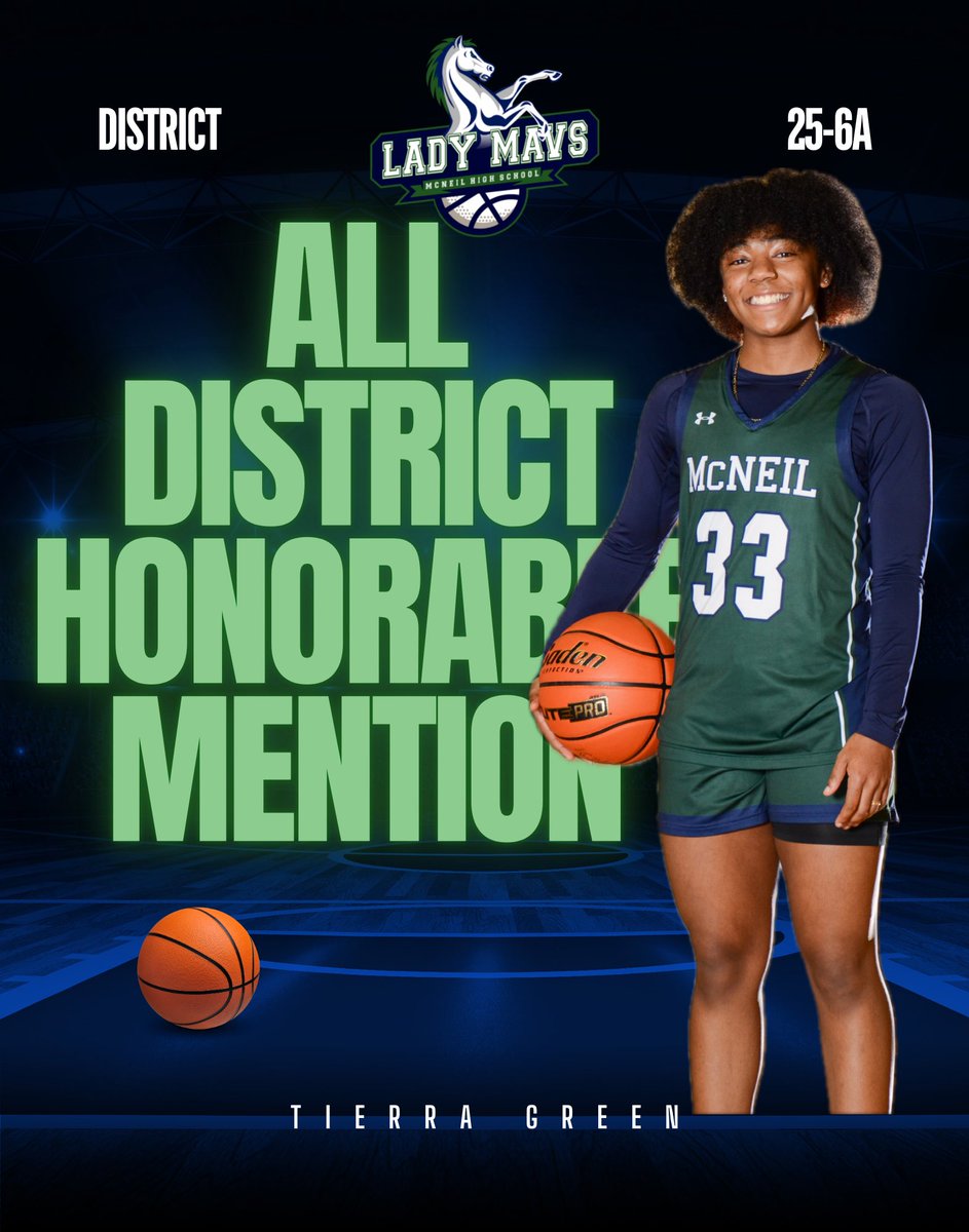 Congratulations to Tierra for being a 25-6A all district honorable mention!
💚💙⛹️🏻‍♀️💪🏼💙💚