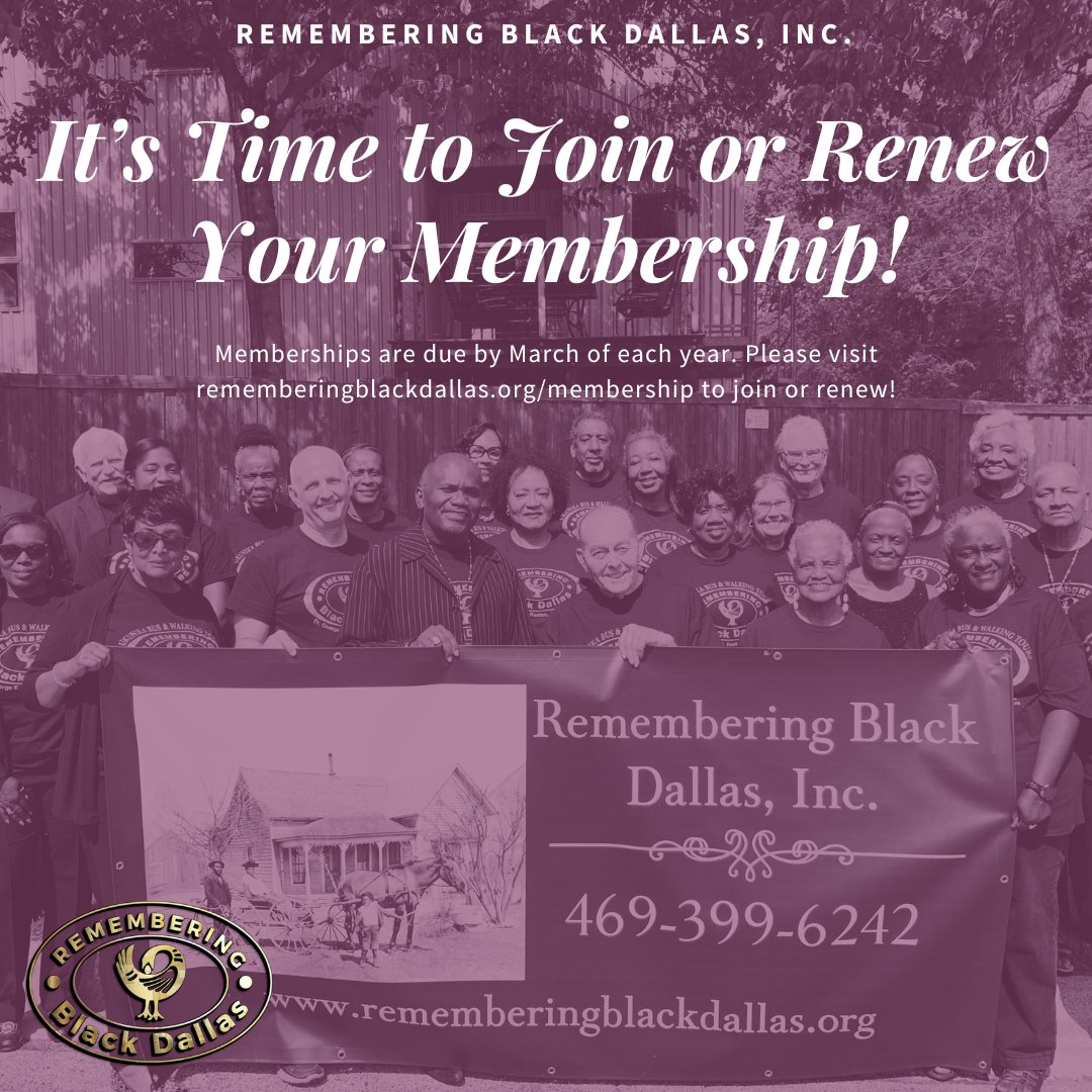 It's that time of year again...time to join/renew your membership and commitment to RBD! Founded in 2015, RBD strives to illuminate the struggles and triumphs of Black Dallas. Your membership helps support our work, and you can opt to become a volunteer.
rememberingblackdallas.org/membership