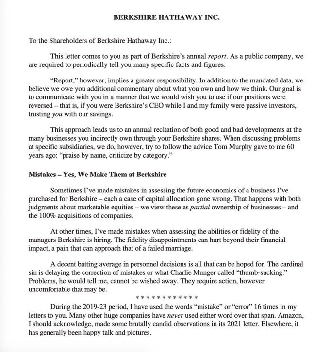 unusual_whales's tweet photo. Buffett’s Berkshire Hathaway shareholder letter: https://t.co/nhLcxqh4UL