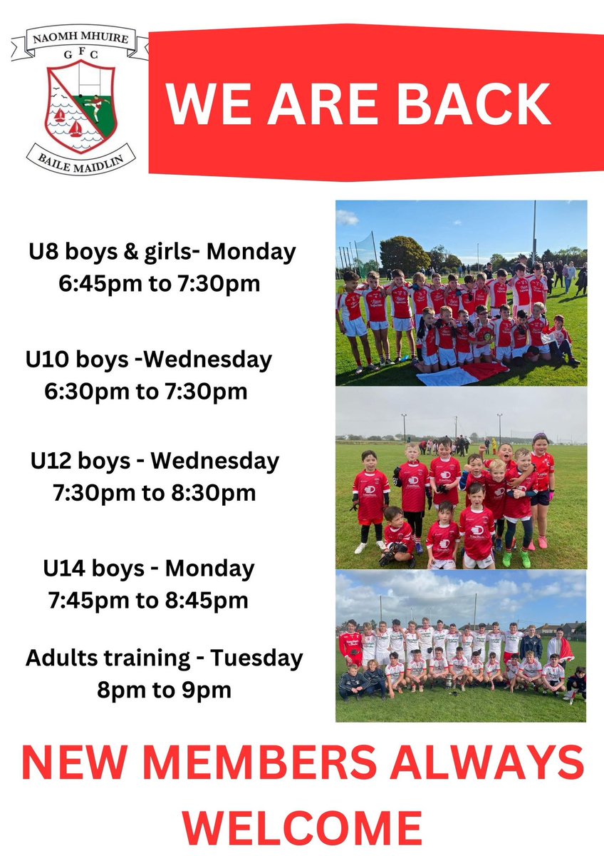 ⚽️ TRAINING IS BACK ⚽️

Most of our teams will be back training this week. See below the days and times for the different underage groups and adults. New members are always welcome. We look forward to seeing all our players back for the new season 🔴⚪️