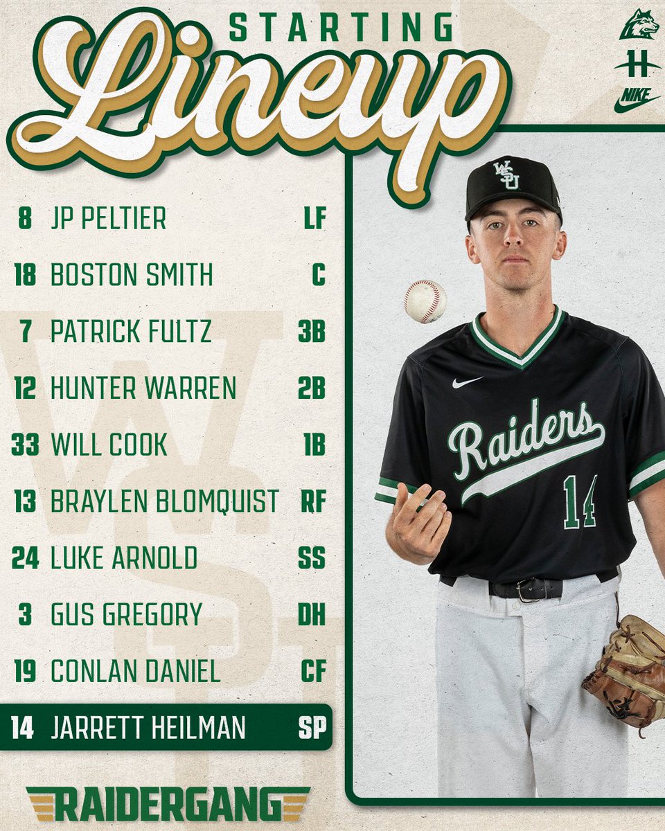 WSURaidergang's tweet image. Game 2 Starting Lineup!

📊 bit.ly/3EzyINL
📺 bit.ly/4hJBmyT
📻 bit.ly/4hobWXI

#Raidergang | #BuildtheMonster