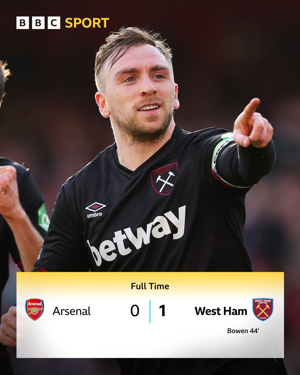 It's a big blow to Arsenal's title hopes! 😬

The Gunners remain eight points behind leaders Liverpool 📊

#ARSWHU