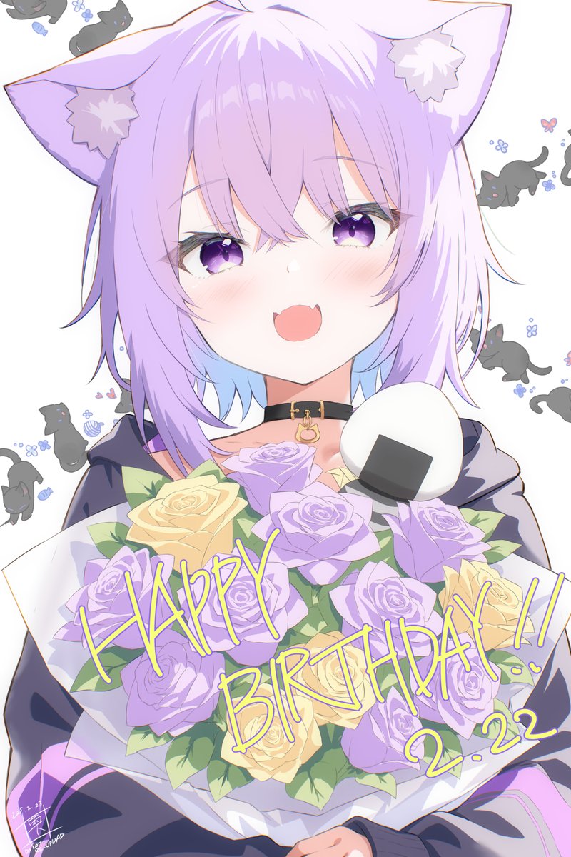 猫又おかゆ「1日遅れましたがお誕生日おめでとう!#猫又おかゆ生誕祭2025 #絵かゆ 」|清流雫のイラスト