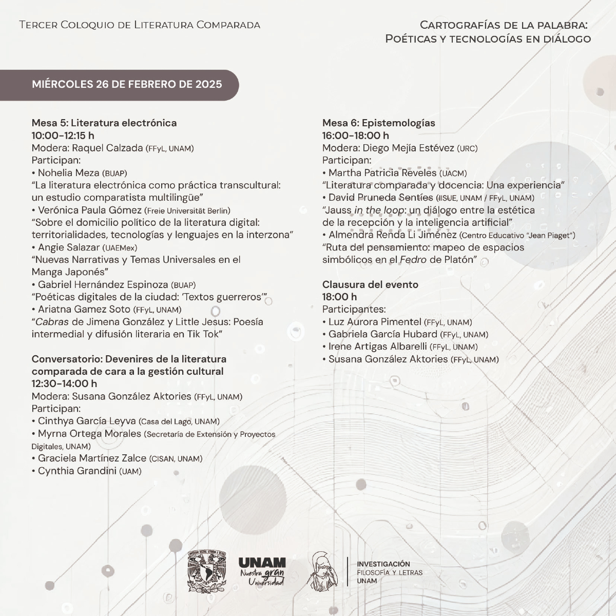filos_unam's tweet photo. #EnFilos te invitamos al Tercer coloquio de literatura comparada "Cartografías de la palabra: poéticas y tecnologías en diálogo"

Del 24 al 26 de febrero
Salas E y F de la coordinación de Investigación
Consulta el programa y asiste https://t.co/DuUPF1Ovwx