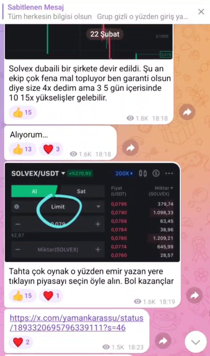 Yaman Karasu Adlı Twitter Fenomeni #Solvex den Resmi bir açıklama gelmemesine rağmen şirketin devredildiğini ve onların malı topladığını iddia etti. 

62 bin dolar yatırım yapacağını iddia eden şahıs 3 5 gün içerisinde 10 15x yükselişler geleceği iddiasında bulundu. 

Ayrıca